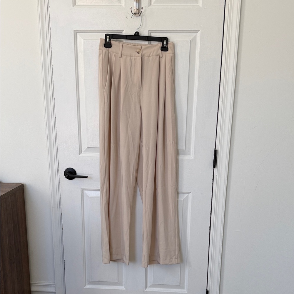Beige High-Waisted Trousers